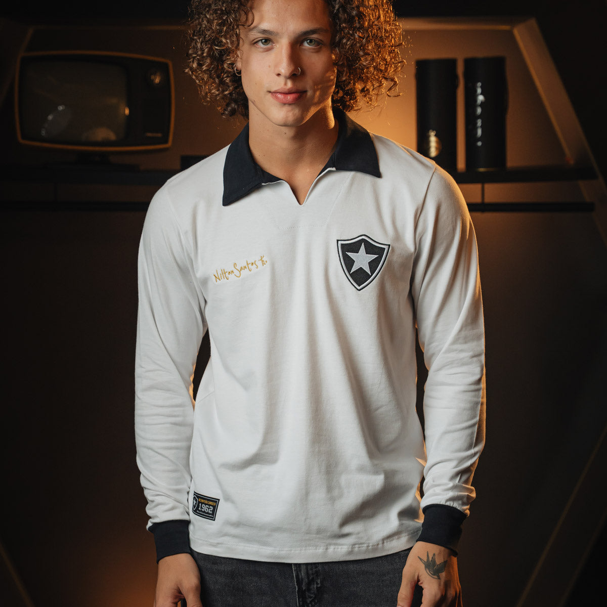 Botafogo Retro Nilton Santos White Men's Long Sleeved T-Shirt