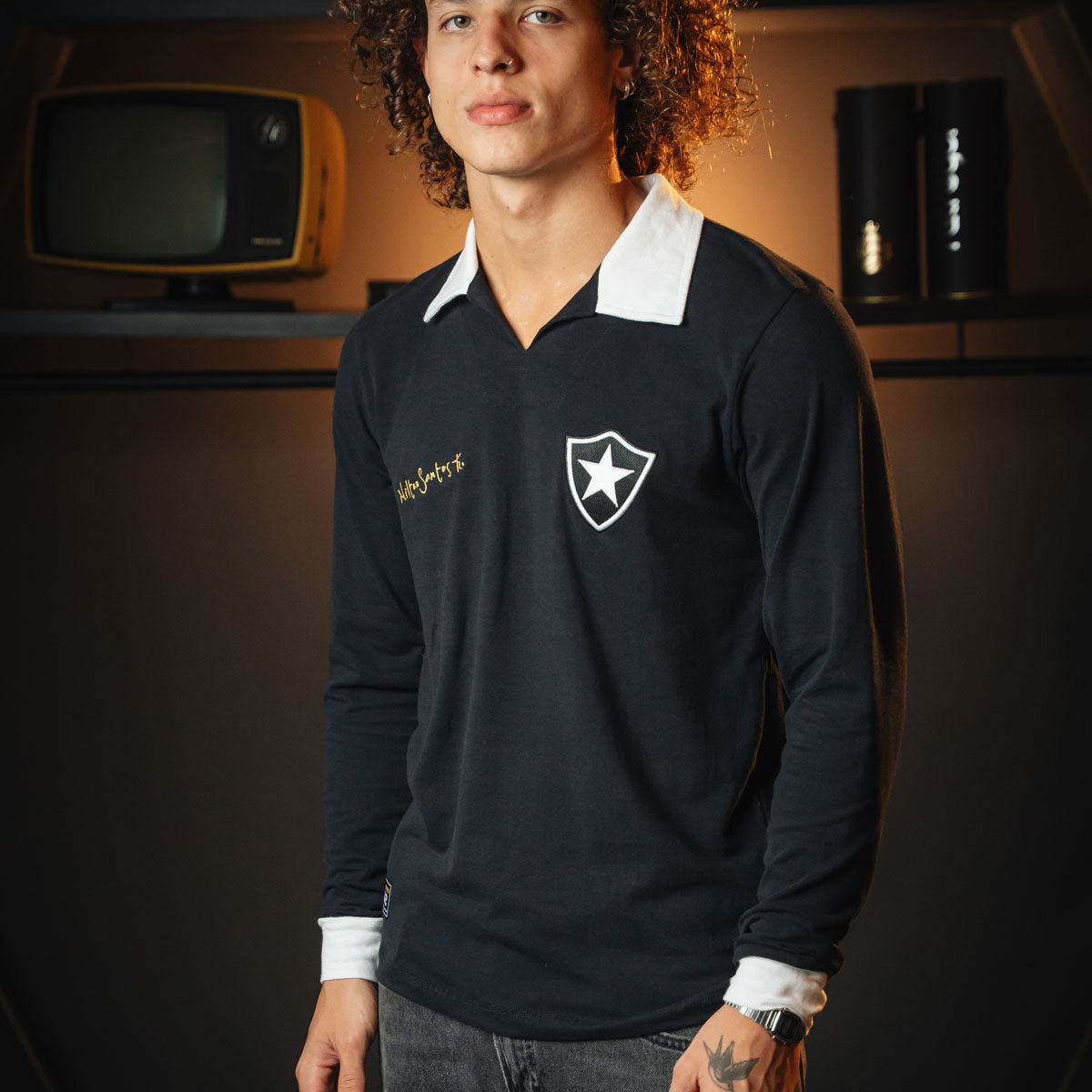 Botafogo Retro Nilton Santos Black Men's Long-Sleeved T-Shirt