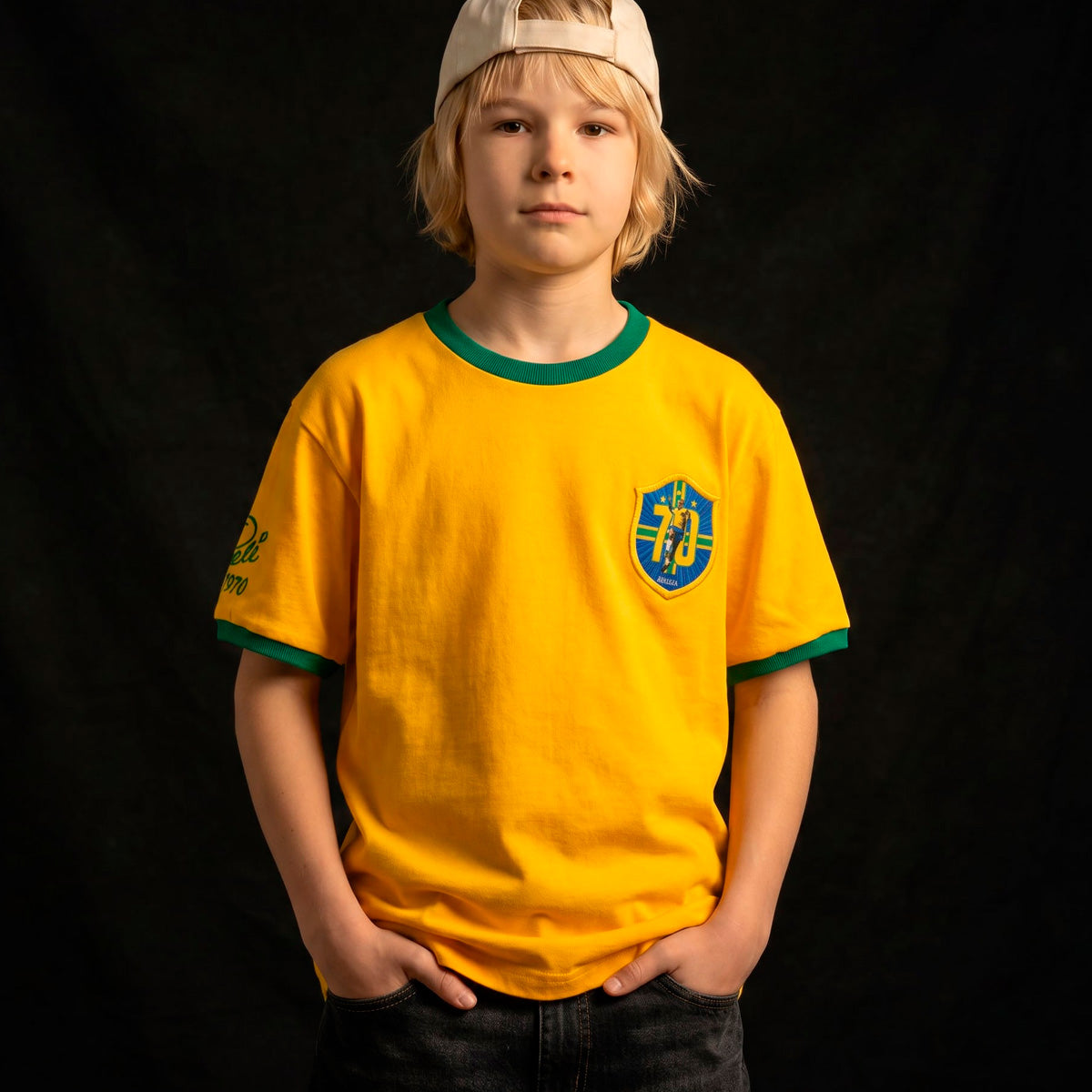 Brazil Retro 1970 Pelé Yellow Unissex Kid's T-Shirt