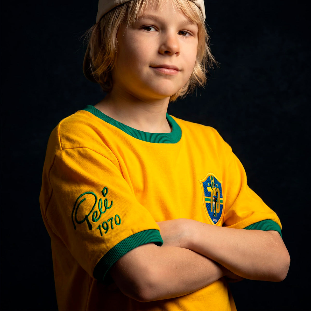 Brazil Retro 1970 Pelé Yellow Unissex Kid's T-Shirt