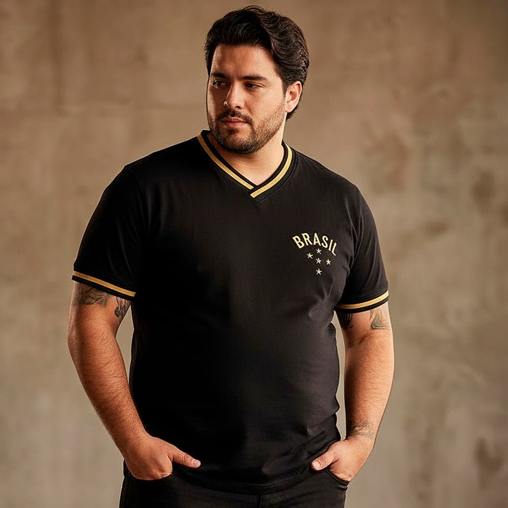 Men's Plus Size Retro Black Brazil Shirt