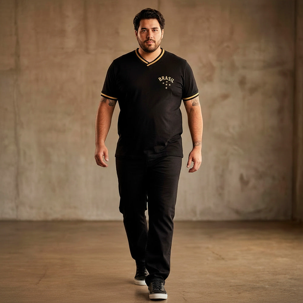 Men's Plus Size Retro Black Brazil Shirt