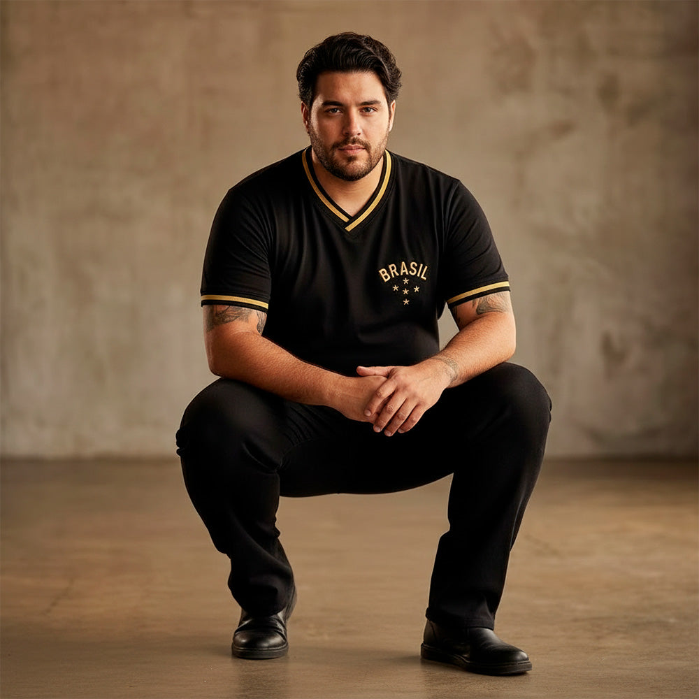 Men's Plus Size Retro Black Brazil Shirt