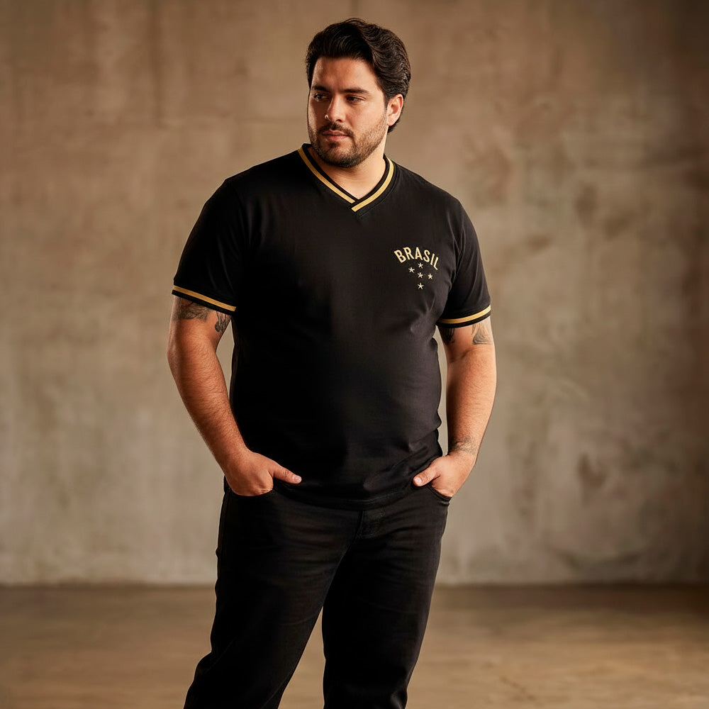 Men's Plus Size Retro Black Brazil Shirt