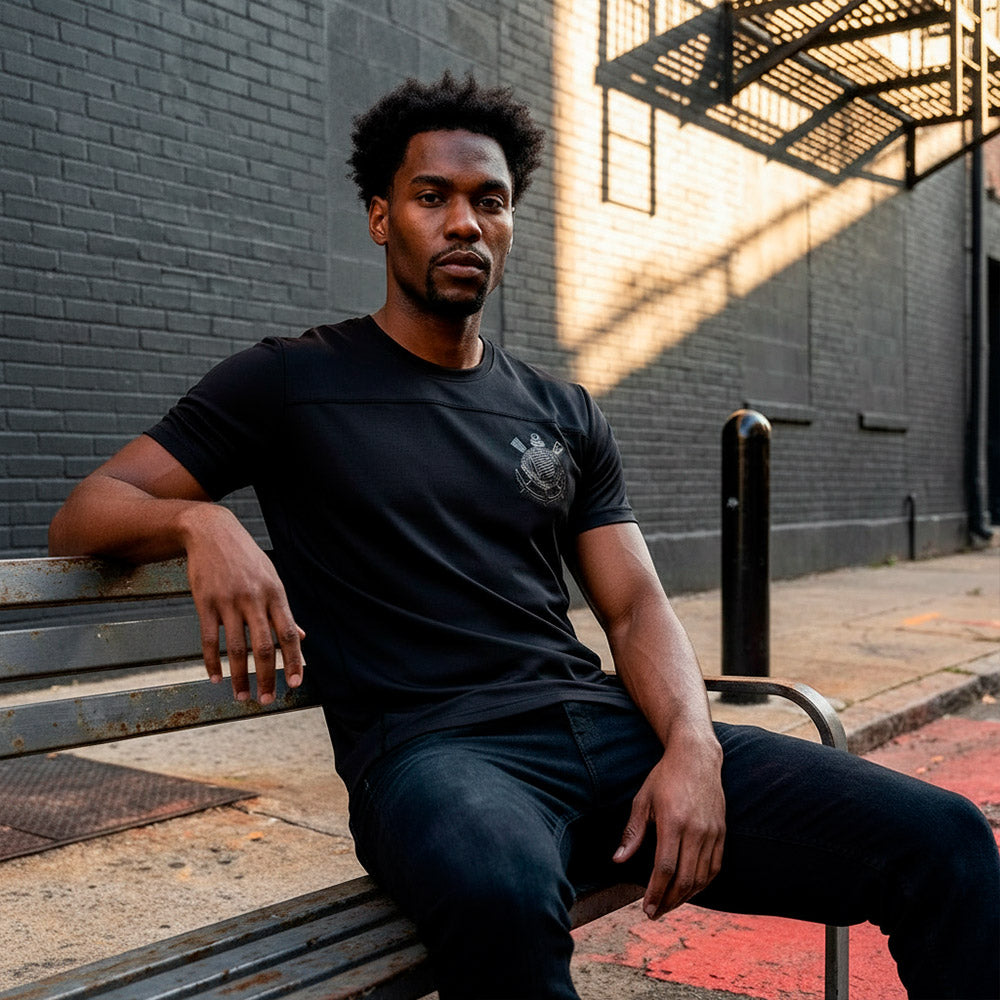 Corinthians Retro Patch Gel Black Men's T-Shirt