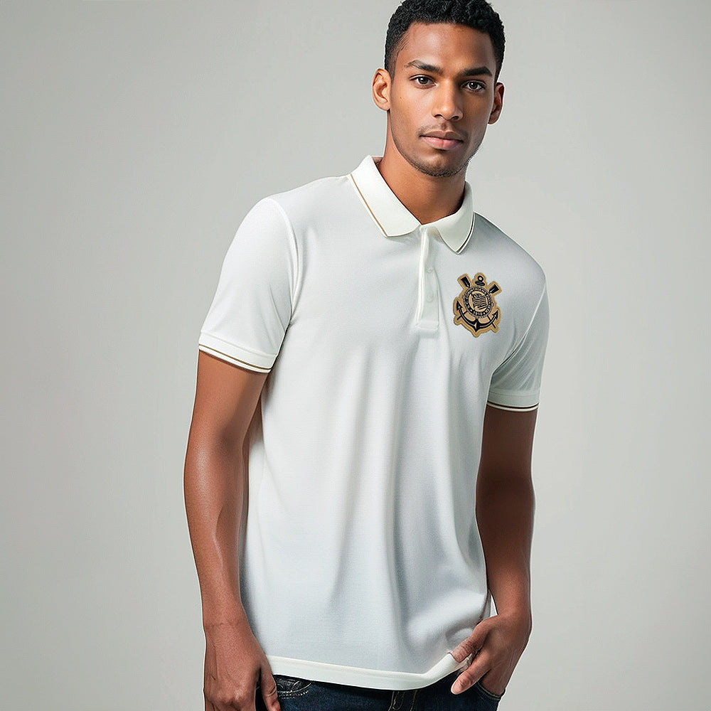 Corinthians Retro Off-White and Gold Men's Polo T-Shirt