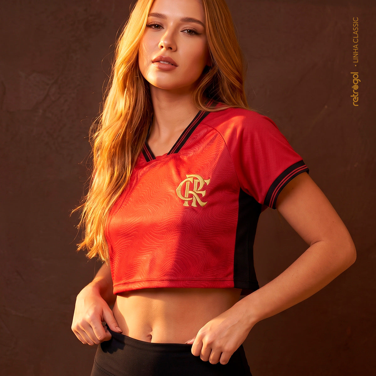 Flamengo Gold Jacquard Red Woman's Cropped