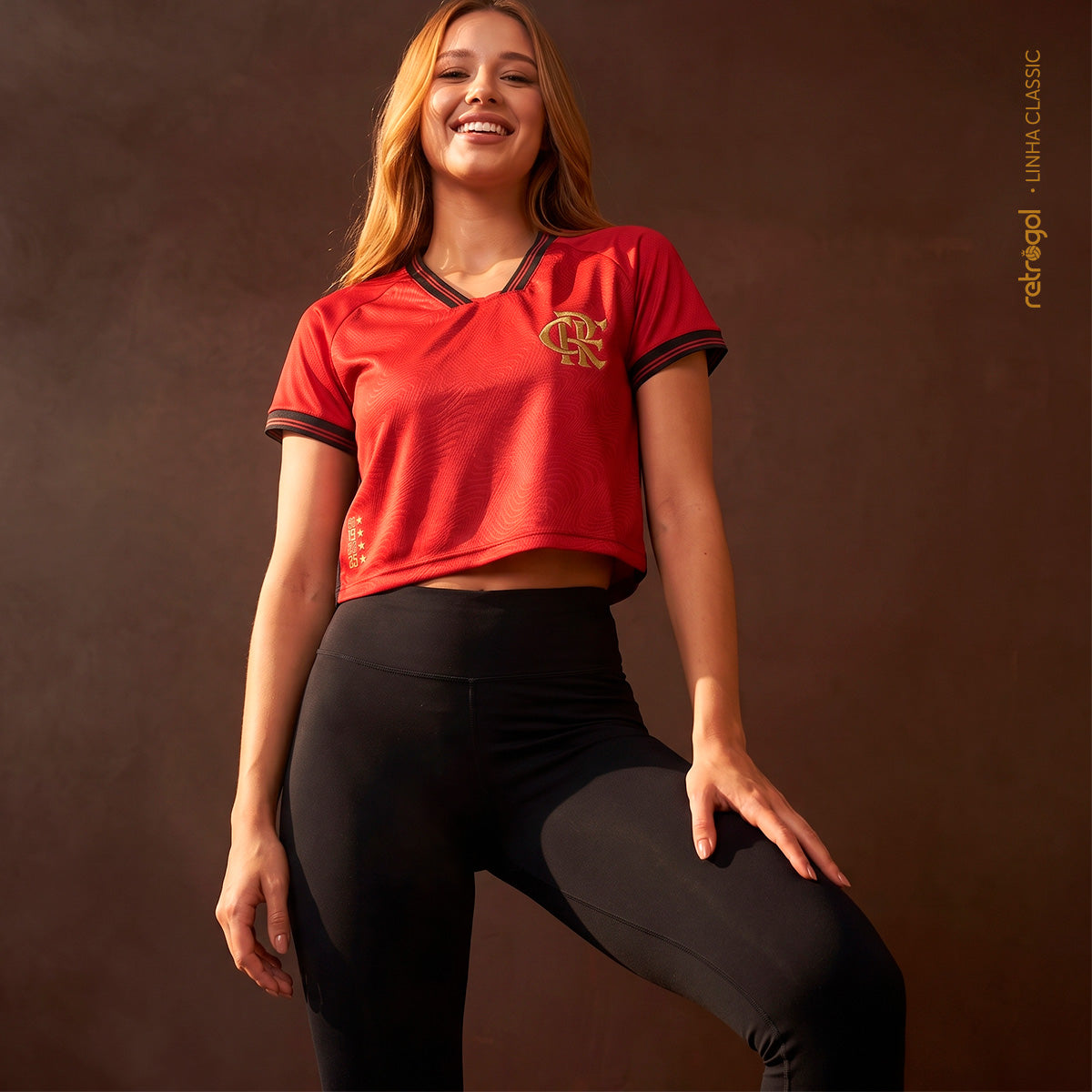 Flamengo Gold Jacquard Red Woman's Cropped