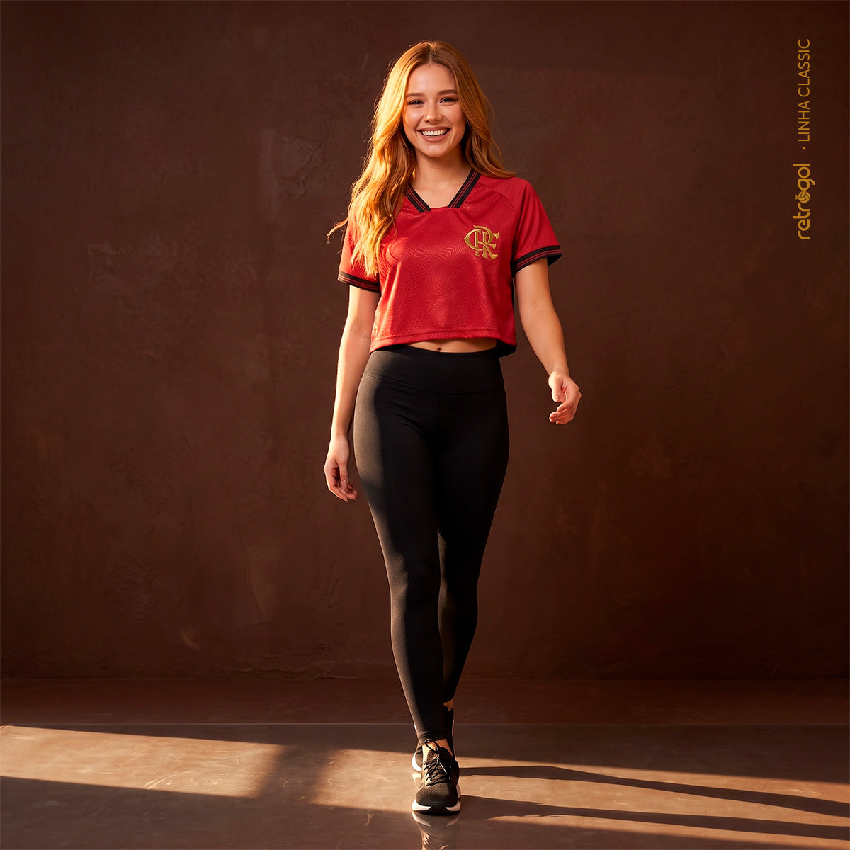 Flamengo Gold Jacquard Red Woman's Cropped